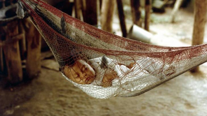 baby sleeping in a mosquito net