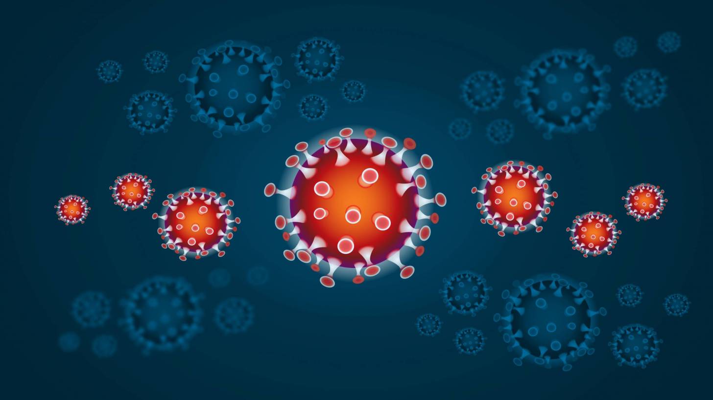 red coronavirus being neutralized to blue